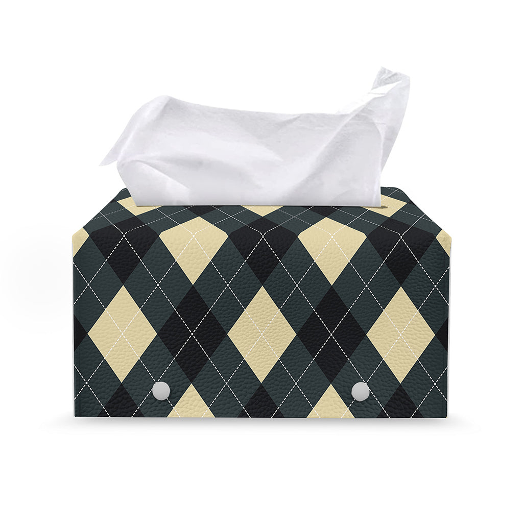 Spruce Blue And Beige Argyle Print Leather Tissue Box Cover