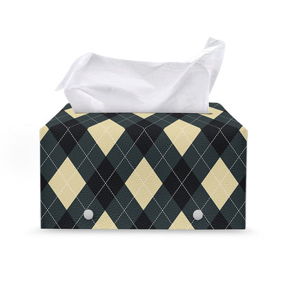 Spruce Blue And Beige Argyle Print Leather Tissue Box Cover