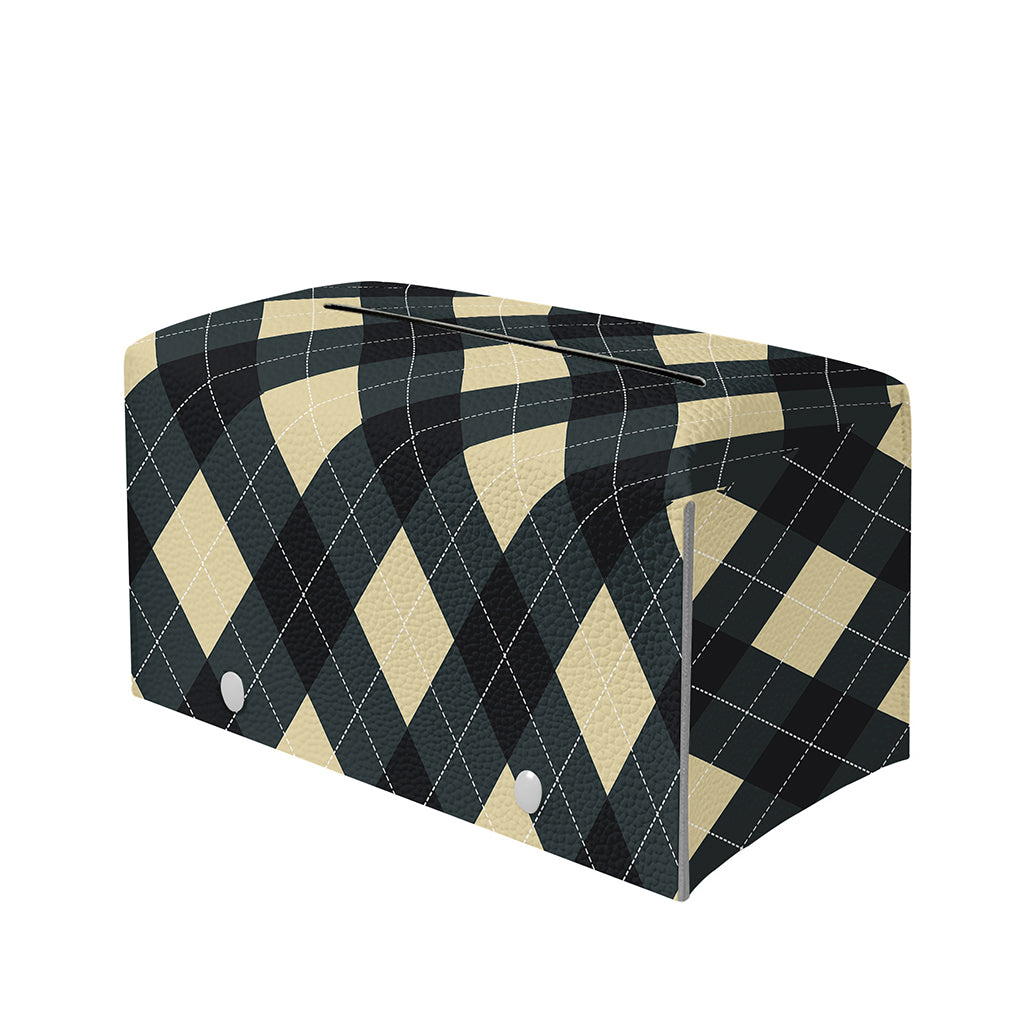 Spruce Blue And Beige Argyle Print Leather Tissue Box Cover