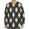 Spruce Blue And Beige Argyle Print Long Sleeve Baseball Jersey