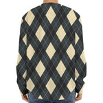 Spruce Blue And Beige Argyle Print Long Sleeve Baseball Jersey