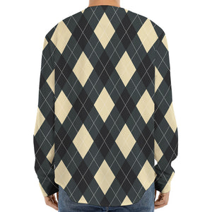 Spruce Blue And Beige Argyle Print Long Sleeve Baseball Jersey