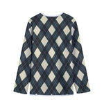 Spruce Blue And Beige Argyle Print Long Sleeve Short Coat