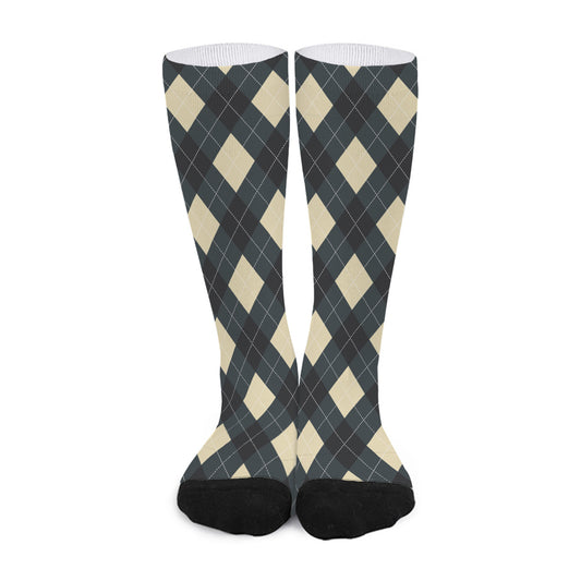 Spruce Blue And Beige Argyle Print Long Socks