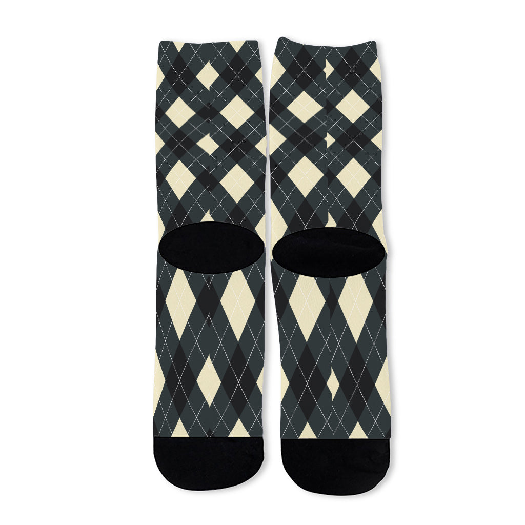 Spruce Blue And Beige Argyle Print Long Socks