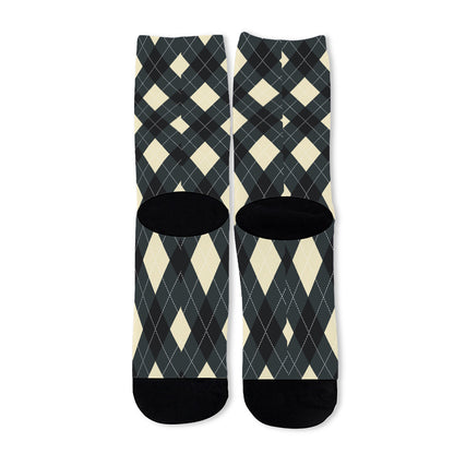 Spruce Blue And Beige Argyle Print Long Socks