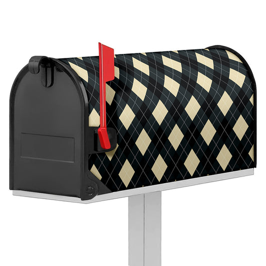 Spruce Blue And Beige Argyle Print Mailbox Cover