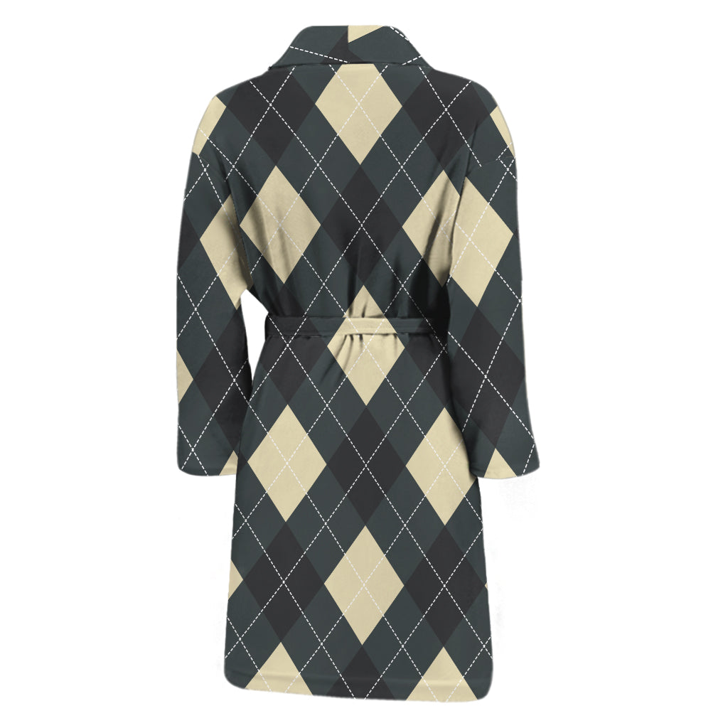 Spruce Blue And Beige Argyle Print Men's Bathrobe