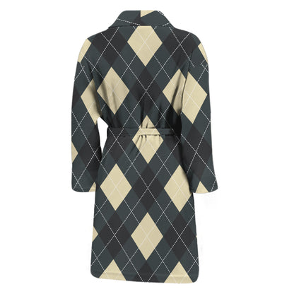 Spruce Blue And Beige Argyle Print Men's Bathrobe