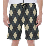 Spruce Blue And Beige Argyle Print Men's Beach Shorts