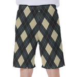Spruce Blue And Beige Argyle Print Men's Beach Shorts