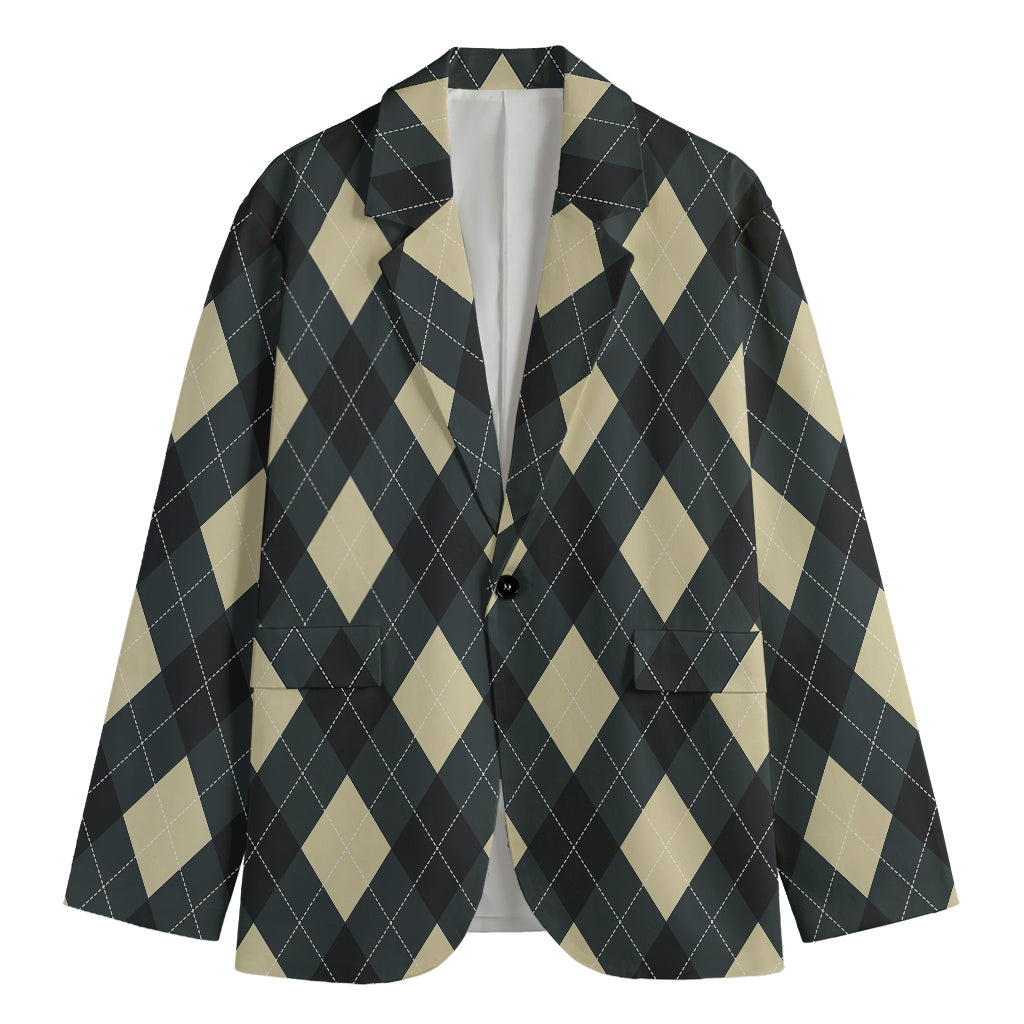 Spruce Blue And Beige Argyle Print Men's Blazer