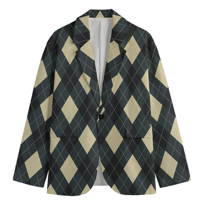 Spruce Blue And Beige Argyle Print Men's Blazer