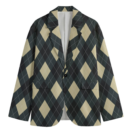 Spruce Blue And Beige Argyle Print Men's Blazer