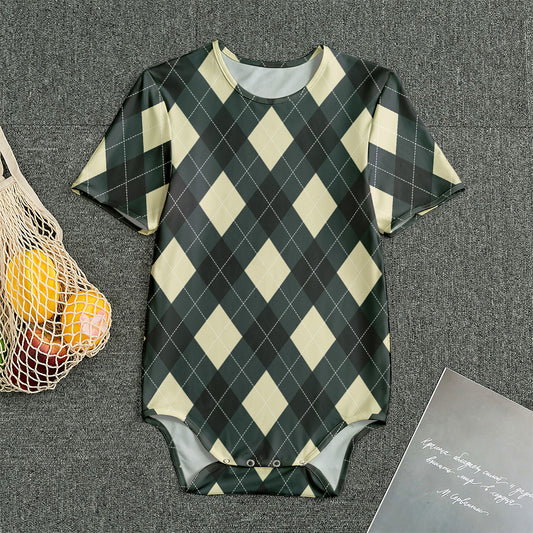 Spruce Blue And Beige Argyle Print Men's Bodysuit
