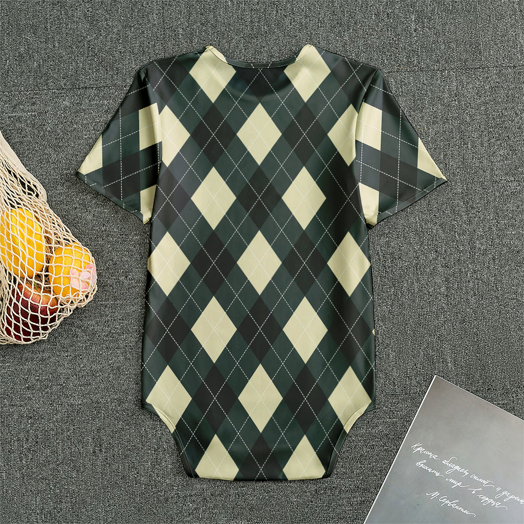 Spruce Blue And Beige Argyle Print Men's Bodysuit