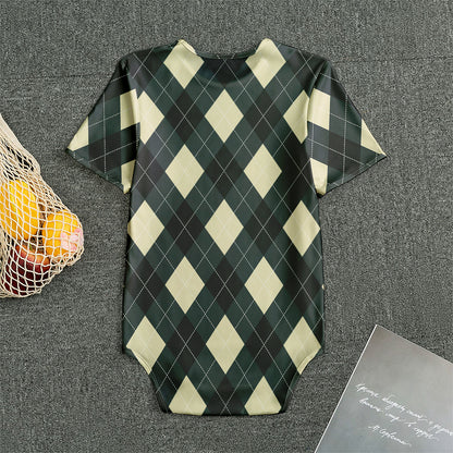 Spruce Blue And Beige Argyle Print Men's Bodysuit