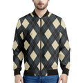 Spruce Blue And Beige Argyle Print Men's Bomber Jacket
