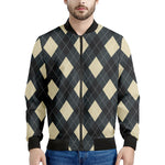 Spruce Blue And Beige Argyle Print Men's Bomber Jacket