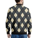 Spruce Blue And Beige Argyle Print Men's Bomber Jacket