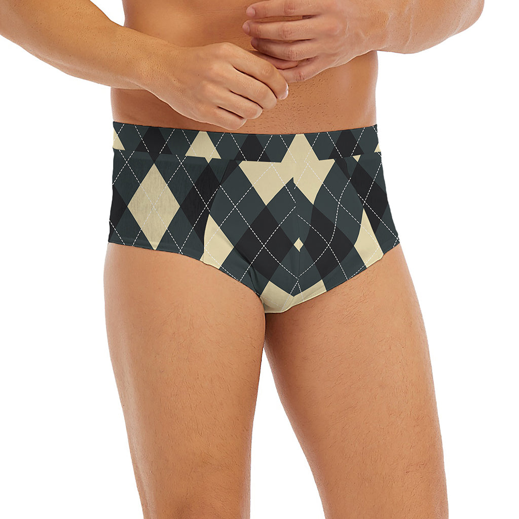 Spruce Blue And Beige Argyle Print Men's Briefs