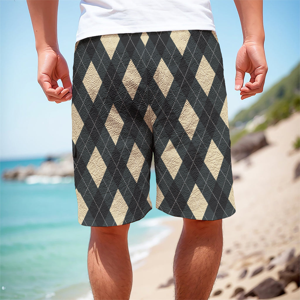 Spruce Blue And Beige Argyle Print Men's Cargo Shorts