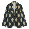 Spruce Blue And Beige Argyle Print Men's Cotton Blazer