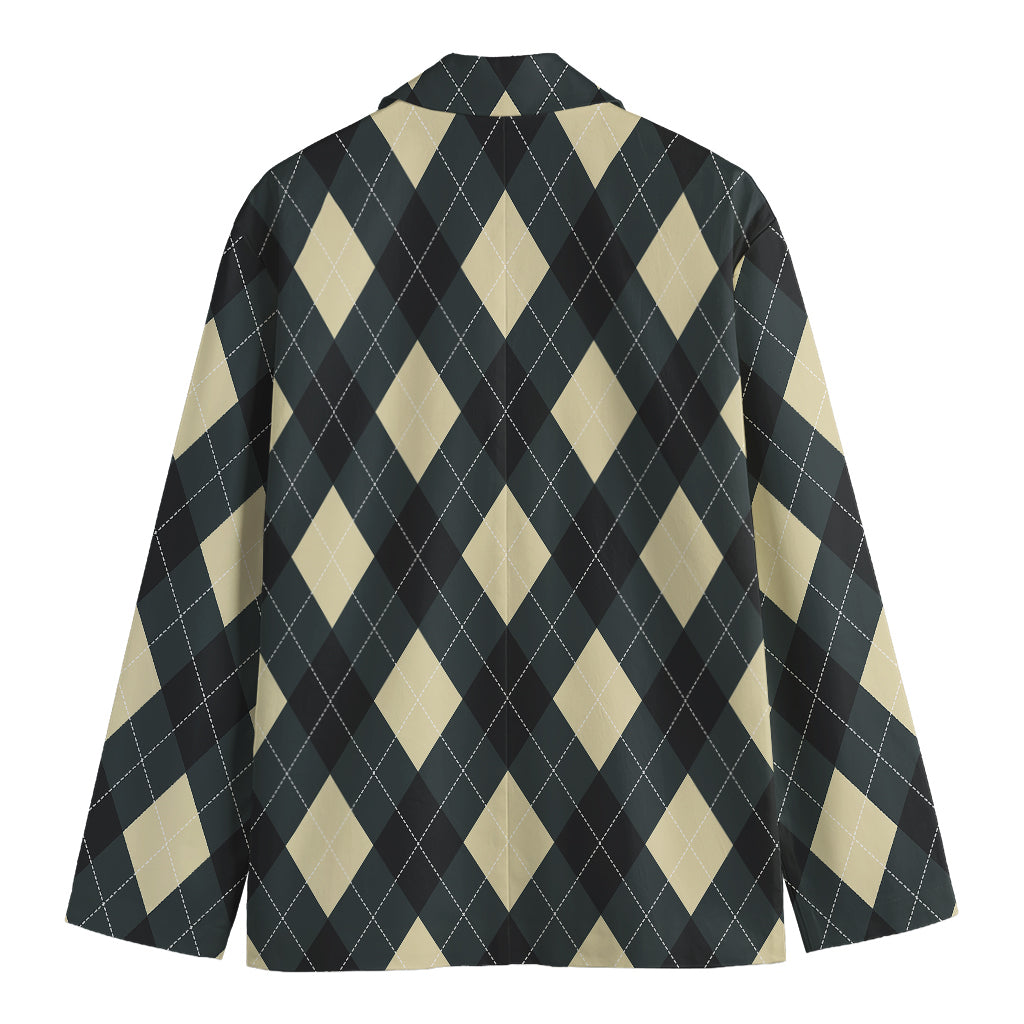 Spruce Blue And Beige Argyle Print Men's Cotton Blazer