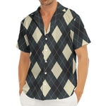 Spruce Blue And Beige Argyle Print Men's Deep V-Neck Shirt