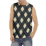 Spruce Blue And Beige Argyle Print Men's Fitness Tank Top