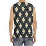 Spruce Blue And Beige Argyle Print Men's Fitness Tank Top