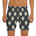 Spruce Blue And Beige Argyle Print Men's Long Boxer Briefs