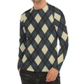 Spruce Blue And Beige Argyle Print Men's Long Sleeve Rash Guard