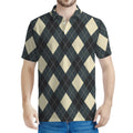 Spruce Blue And Beige Argyle Print Men's Polo Shirt