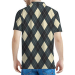 Spruce Blue And Beige Argyle Print Men's Polo Shirt