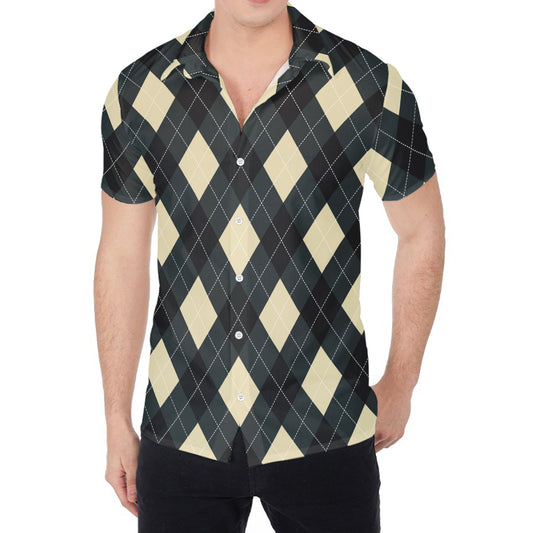 Spruce Blue And Beige Argyle Print Men's Shirt