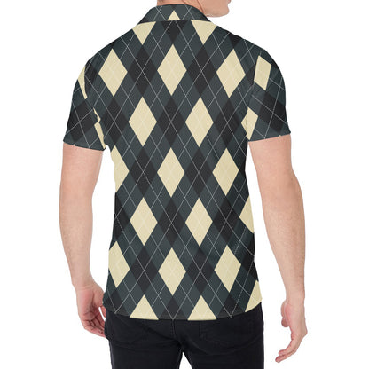 Spruce Blue And Beige Argyle Print Men's Shirt