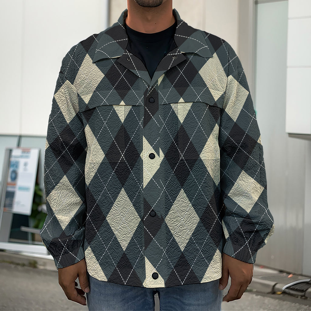 Spruce Blue And Beige Argyle Print Men's Shirt Jacket