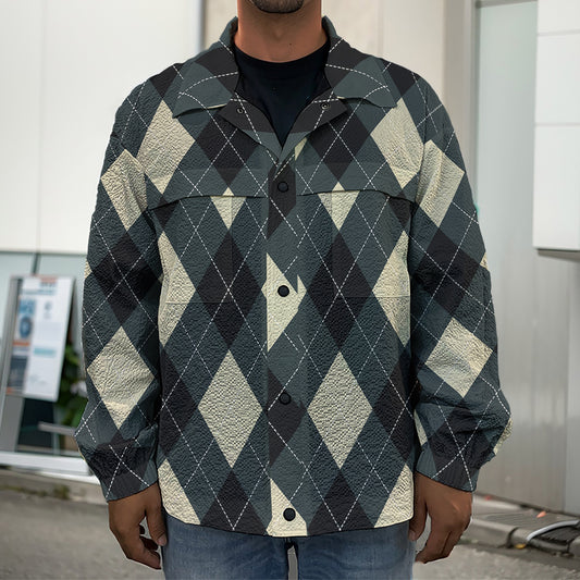 Spruce Blue And Beige Argyle Print Men's Shirt Jacket