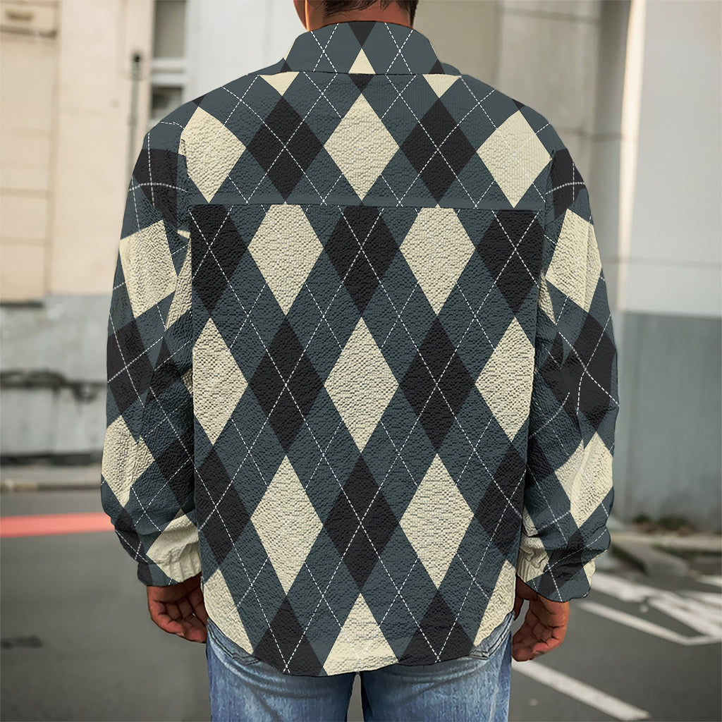 Spruce Blue And Beige Argyle Print Men's Shirt Jacket