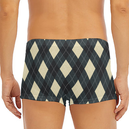 Spruce Blue And Beige Argyle Print Men's Short Boxer Briefs