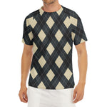 Spruce Blue And Beige Argyle Print Men's Short Sleeve Rash Guard