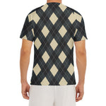 Spruce Blue And Beige Argyle Print Men's Short Sleeve Rash Guard