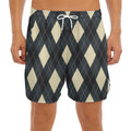 Spruce Blue And Beige Argyle Print Men's Split Running Shorts