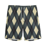 Spruce Blue And Beige Argyle Print Men's Sports Shorts