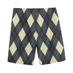 Spruce Blue And Beige Argyle Print Men's Sports Shorts