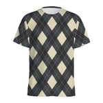 Spruce Blue And Beige Argyle Print Men's Sports T-Shirt