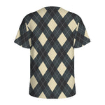 Spruce Blue And Beige Argyle Print Men's Sports T-Shirt