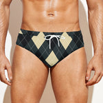 Spruce Blue And Beige Argyle Print Men's Swim Briefs