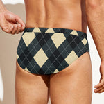 Spruce Blue And Beige Argyle Print Men's Swim Briefs